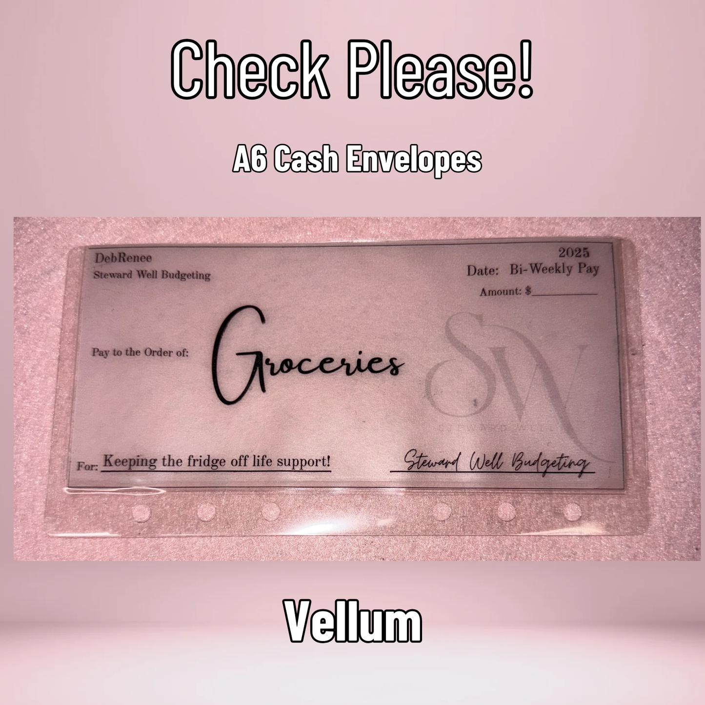 "Check Please" - A6 Cash Envelopes (Vellum)